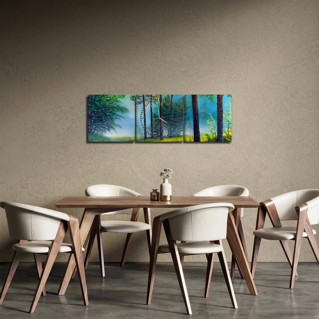 Obraz - Obraz olejny przedstawiający krajobraz (z zegarem) (90x30 cm)