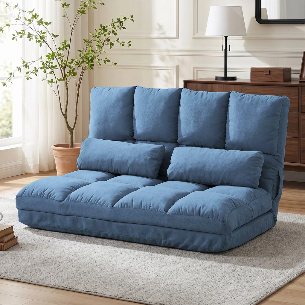HOMCOM Wygodna Sofa Podłogowa Składana - Regulowane Oparcie, Niebieska, 102x73x60cm - Relaks w Salonie