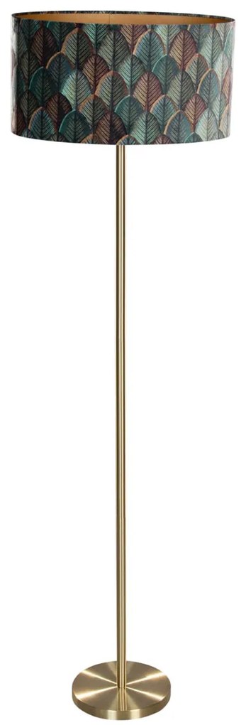 Lampa podłogowa mosiężna z owalnym aksamitnym abażurem w designie liści 50cm - Simplo