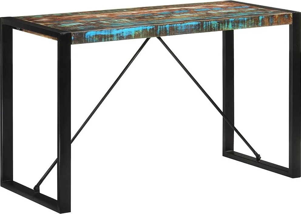 Vintage stół jadalniany dla 2 osób 120x55x76 cm z litego drewna z odzysku i czarną metalową ramą