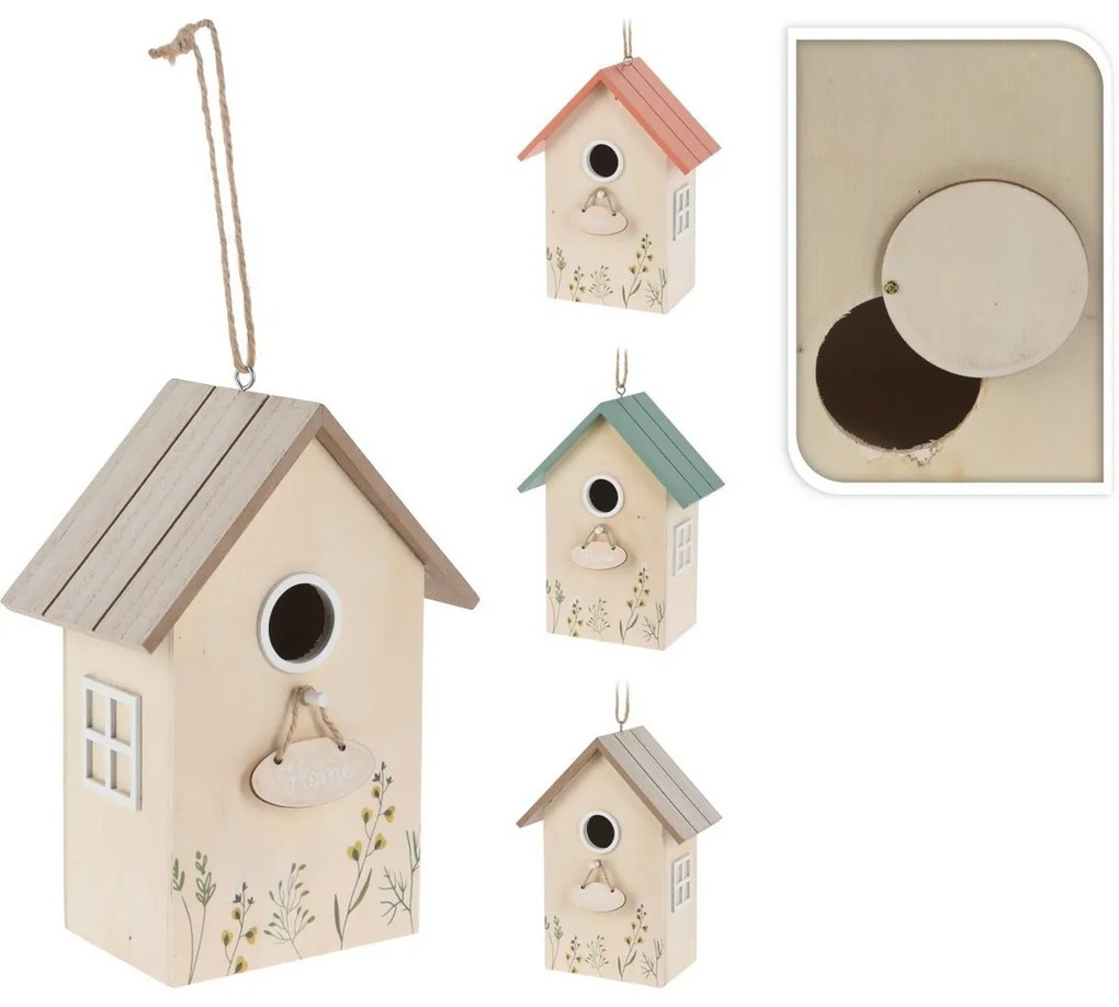 Drewniana budka dla ptaków Home, naturalna, 16,5 x10 x 21,5 cm