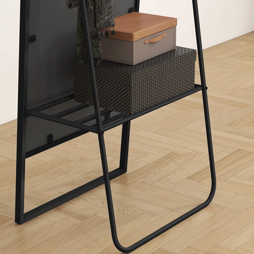 HOMCOM Lustro pełnej długości, design industrialny, tylna półka, 2 haki, metalowa rama, do sypialni, 157 x 50 cm, Czarne