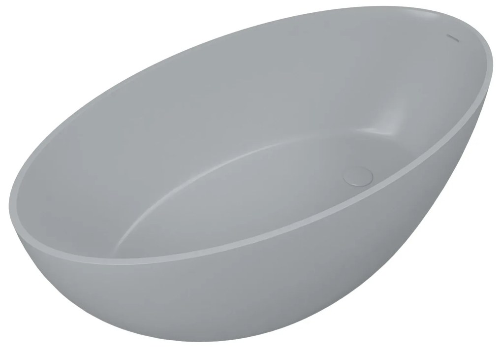 Wanna wolnostojąca owalna szara matowa z konglomeratu 160 x 85 cm KALMI GREY MATT z przelewem typu SLIM cienki rant