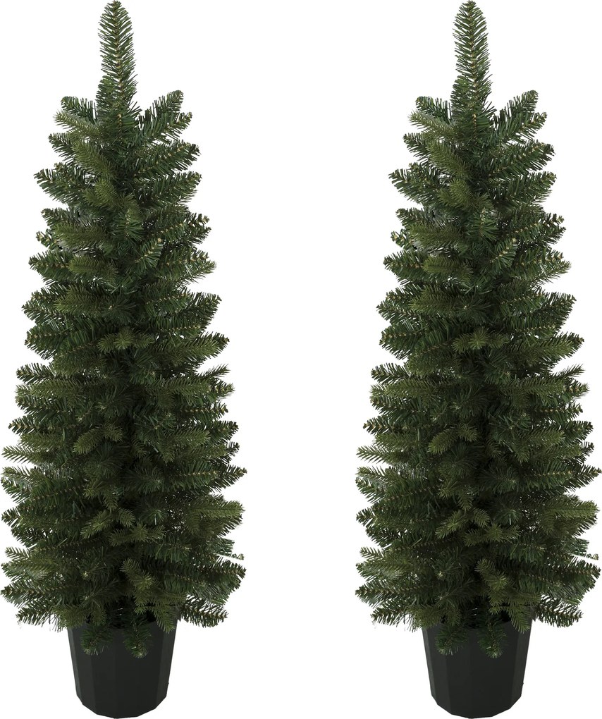 HOMCOM Zestaw 2 szt. sztucznych choinek, 120 cm, choinka do przedpokoju z 170 końcówkami gałązek, podstawa donicy, zielony | Aosom PL