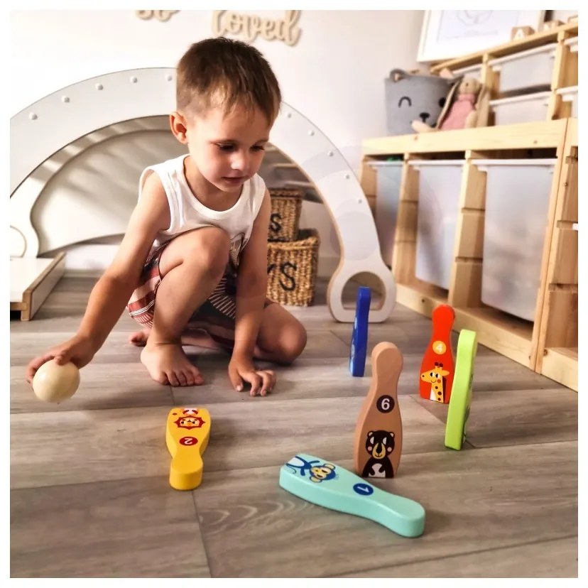 Tooky toy drewniane kręgle dla dzieci 6 szt. + piłka