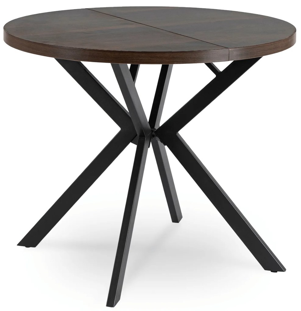 Stół Okrągły Rozkładany LUGO 90-190 cm Orzech/Czarny Loft