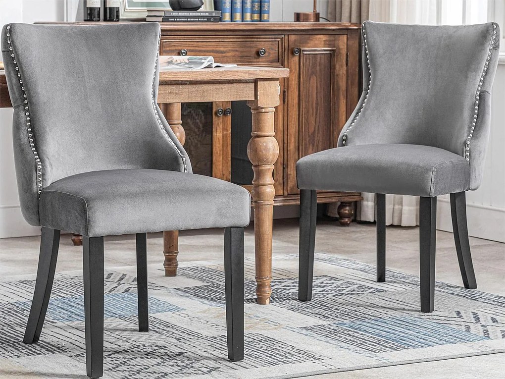 Zestaw 2 aksamitnych krzeseł gondolowych - nogi z litego drewna - szary