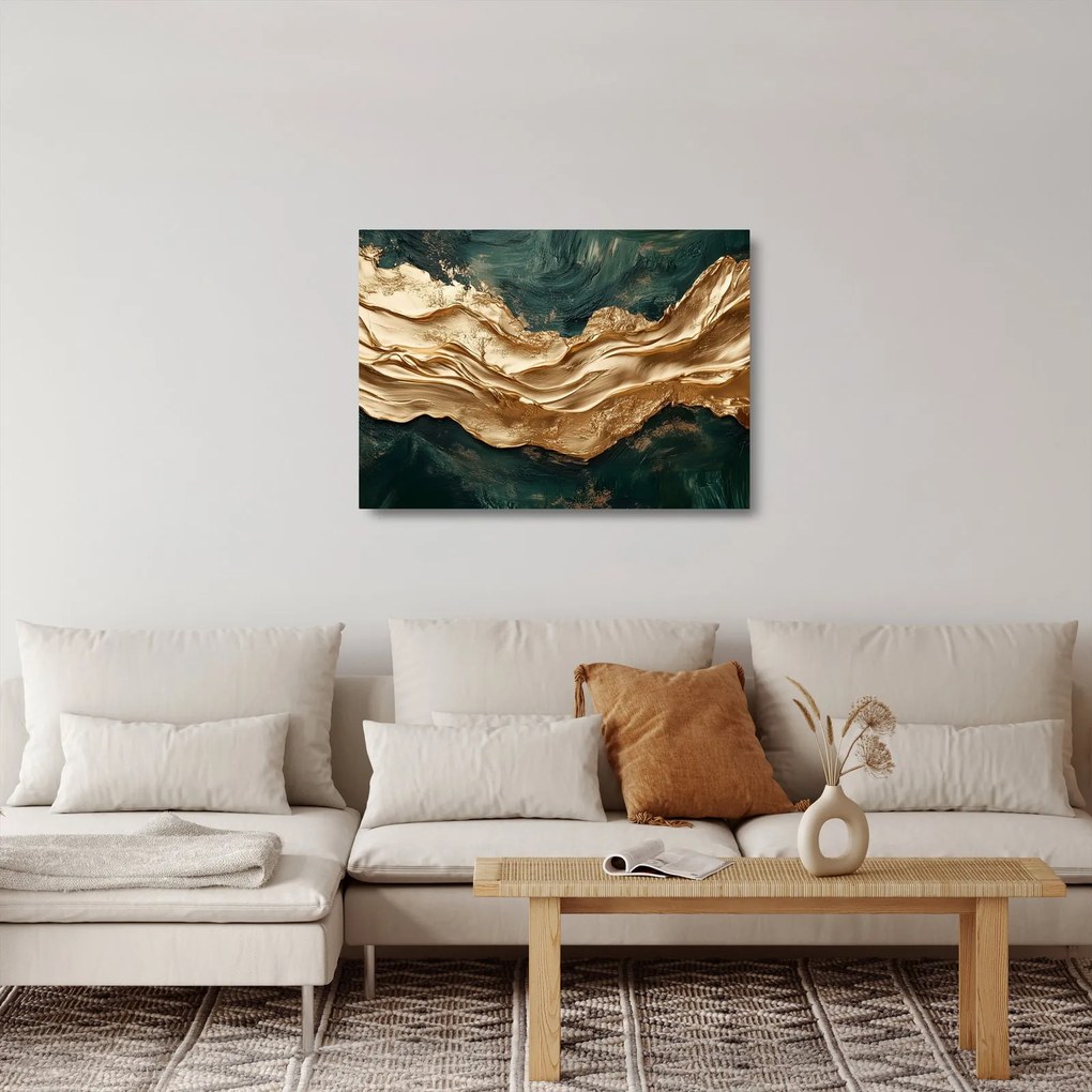 Obraz na szkle - Zielona abstrakcja ze złotem II. (70x50 cm)