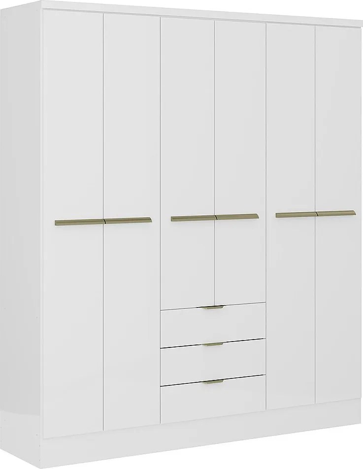 Szafa 6-drzwiowa z 3 szufladami - szer. 180 cm - Biały - PEROLI