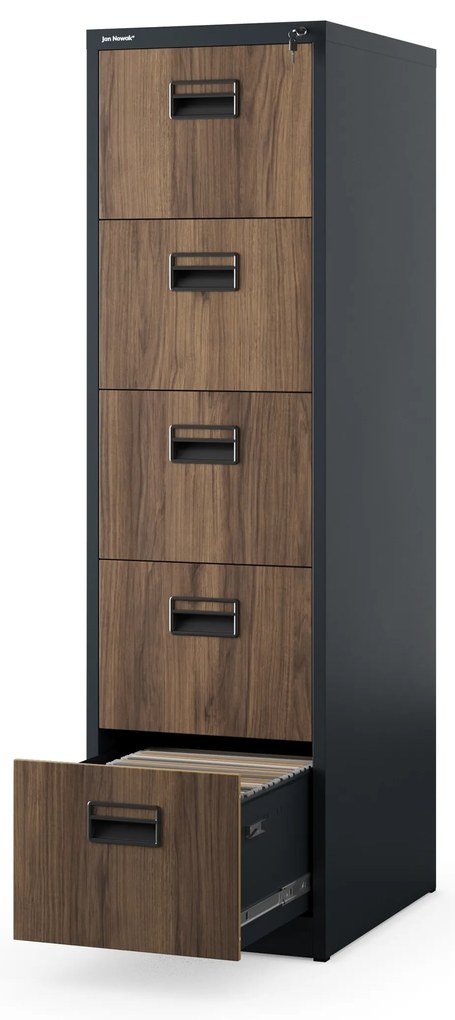 Metalowa szafa kartotekowa SARA V5, 460 x 1630 x 620 mm, Eco Design: antracytowa/ orzech