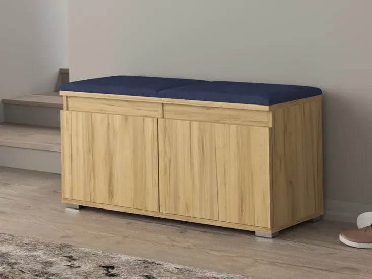 Nowoczesna szafka na buty z siedziskiem dąb craft + granat - Risix 4X