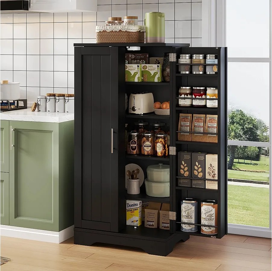 Bufet kuchenny 60x40x120 cm - z czujnikiem światła LED - z 2 drzwiami - z półkami - Czarny