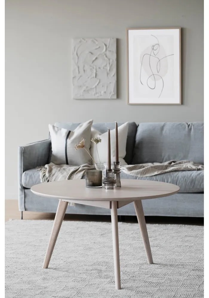 Naturalny okrągły stolik w dekorze dębu 90x90 cm Yumi – Rowico