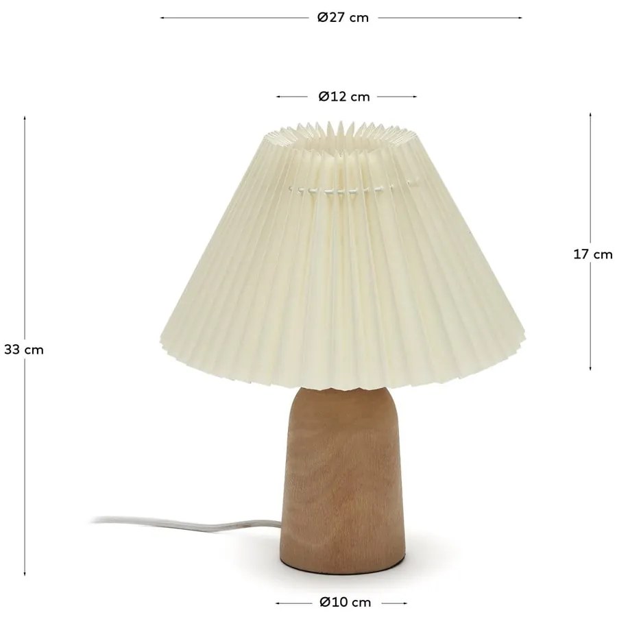 Beżowa/w naturalnym kolorze lampa stołowa z litego drewna kauczukowego z tekstylnym kloszem (wysokość 33 cm) Benicarlo – Kave Home