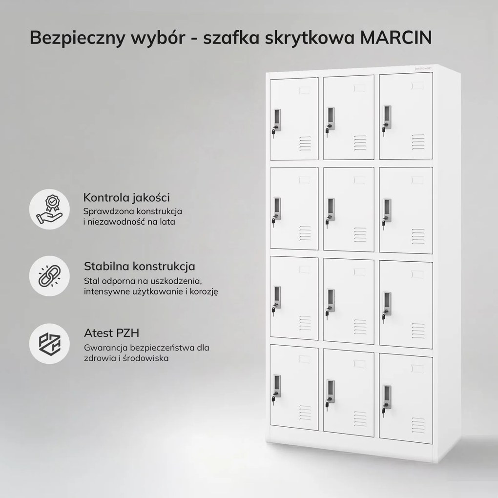 Szafa BHP z 12-skrytkami 90x40x185 cm Marcin, biała