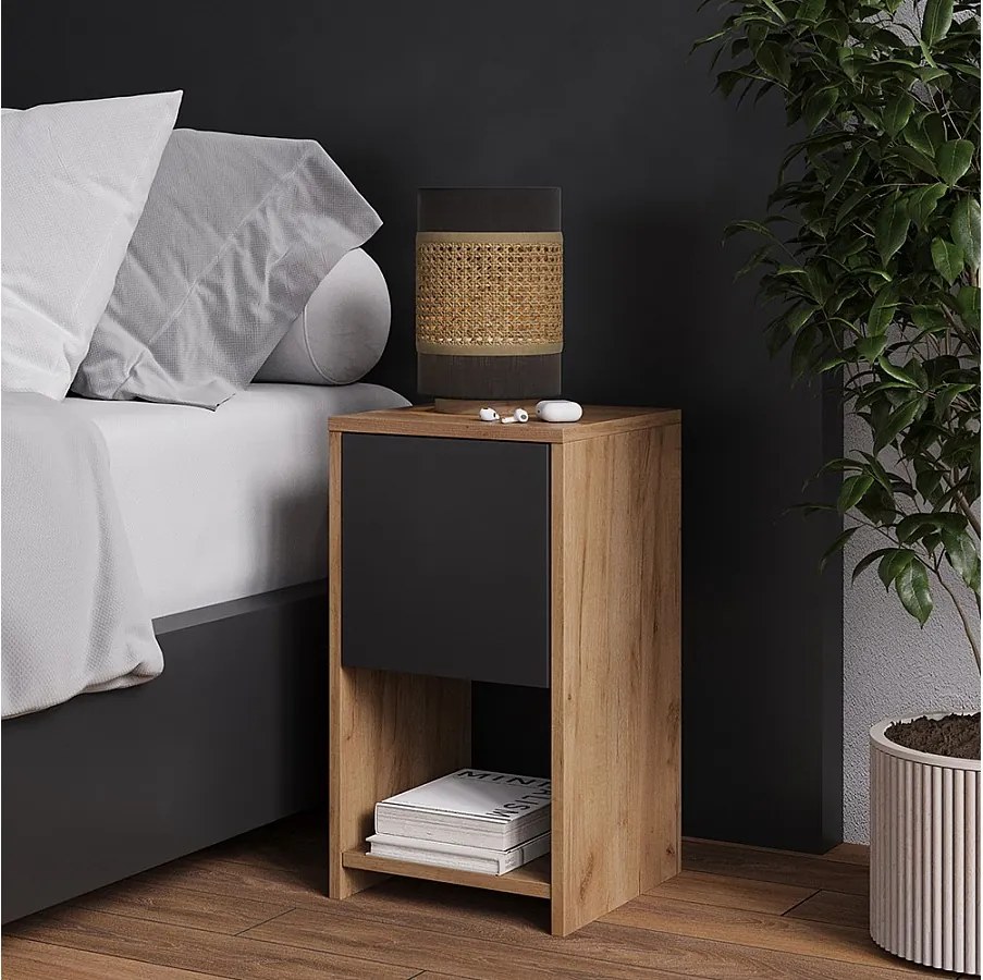 Stolik nocny złoty dąb power/antracyt 30x30x55 evo