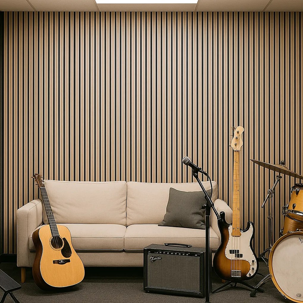 Panel akustyczny o zwiększonej absorpcji dźwięku, 2400 x 600 mm, czarny / beżowy