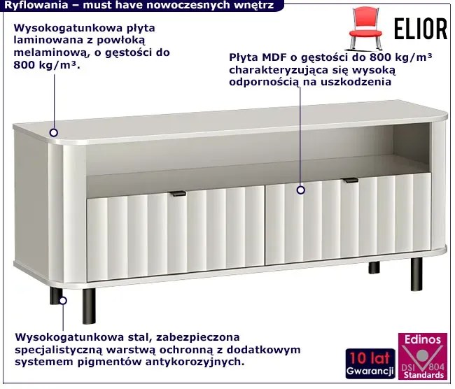 Biały ryflowany stolik rtv na nóżkach C0-A11