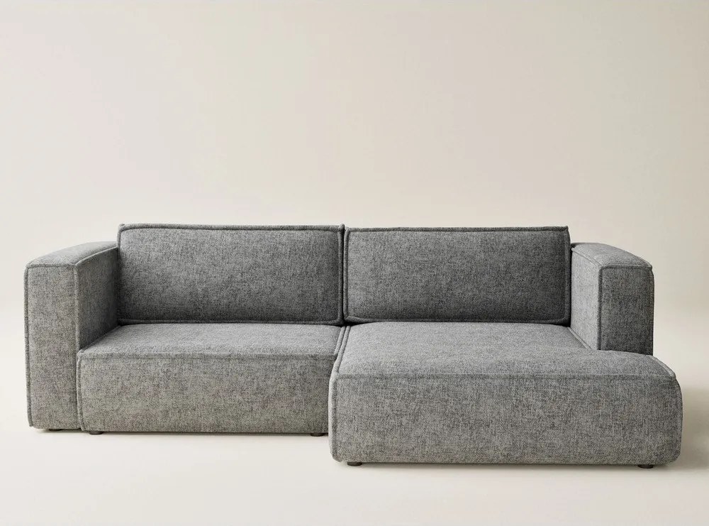 Szary rozkładany narożnik ze schowkiem z tkaniny szenilowej (prawostronny/z szezlongiem) Velto – Maison de Rêve
