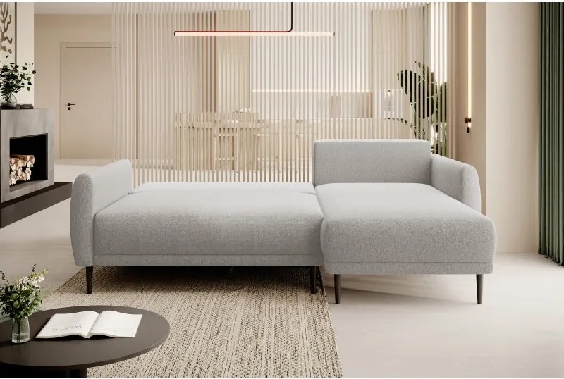 Narożnik BONO z funkcją spania Drewniane nóżki Eleganckie podłokietniki Głębokie siedzisko Prawa strona Barrel 03