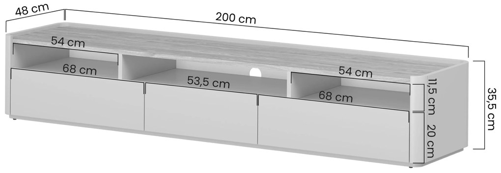 Szafka RTV Elivo 200 cm z dwoma szufladami - kaszmir / dąb olejowany