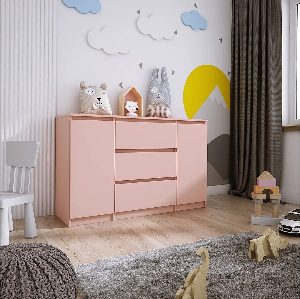 Komoda 2-drzwiowa z 3 szufladami, 120 x 78 x 39 cm, kolor: różowy