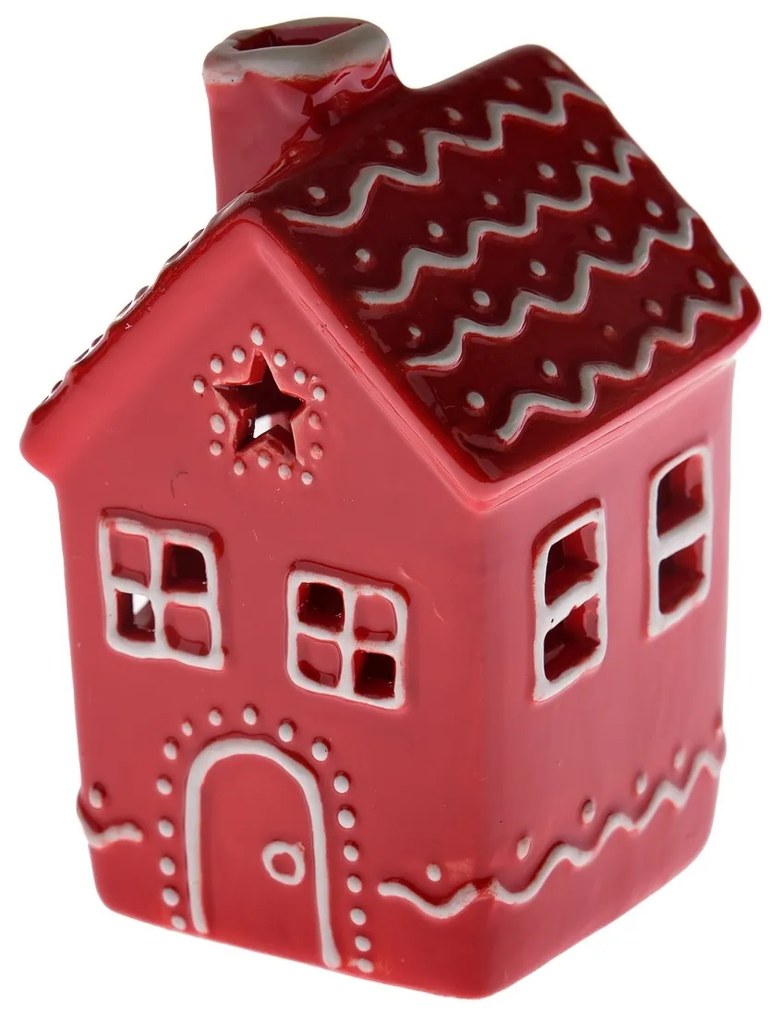 Domek ceramiczny z diodami LED, 7,8 x 12,2 x 7,5 cm, czerwony piernik