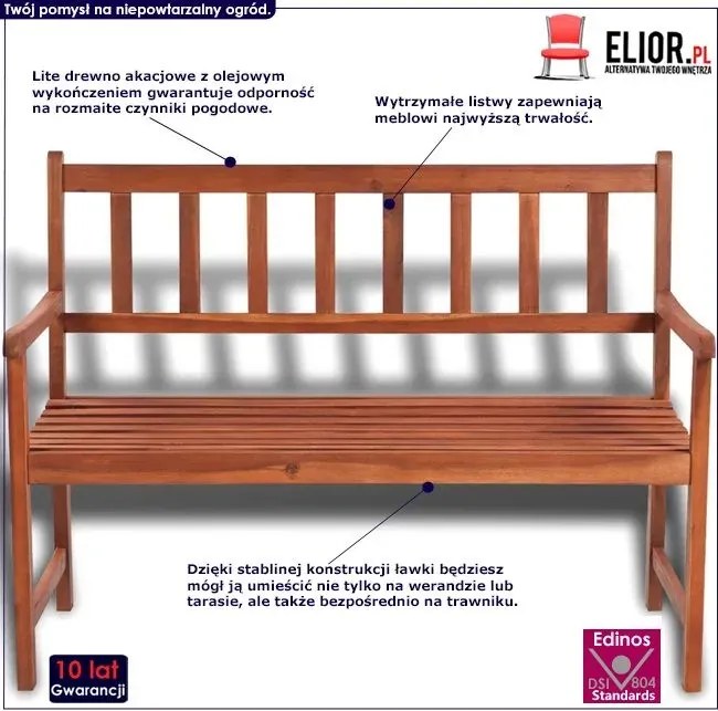 Drewniana ławka ogrodowa- brązowa E6-T35