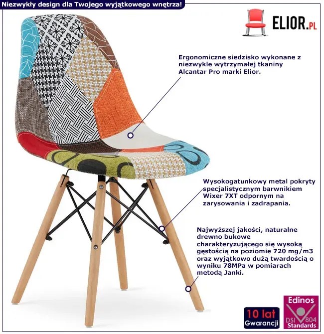 Tapicerowane nowoczesne krzesło kuchenne patchwork H6-K08