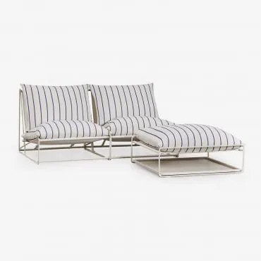 Modułowa Sofa Ogrodowa 2-częściowa Z Pufem Rozkładanym Amaro Kremowa Tapioca - Dark Blue - Sklum