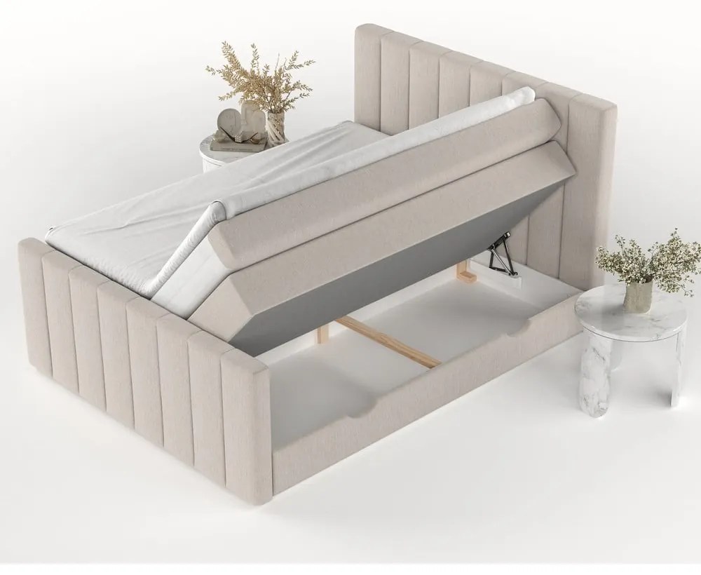 Beżowe łóżko boxspring ze schowkiem 140x200 cm Ruby – Maison de Rêve