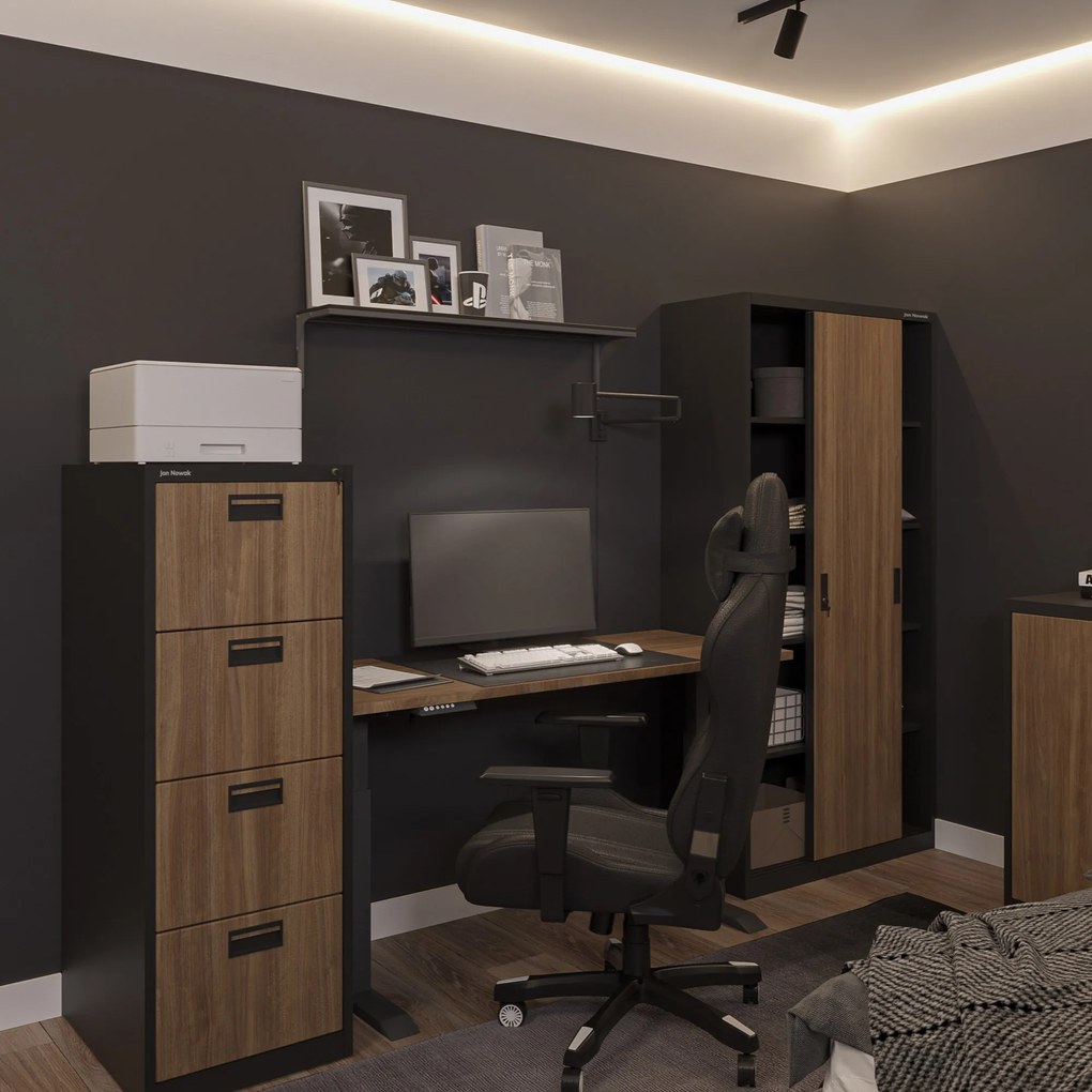 Szafa kartotekowa metalowa z 4 szufladami antracytowa/orzech, 460x1320x620 mm: SARA Eco Design