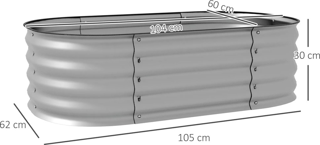 Outsunny Hochbeet Donica Warzywna, modularne łóżko wysokie, zabezpieczone krawędzie, design bez dna,  105 x 62 x 30 cm, Srebrny