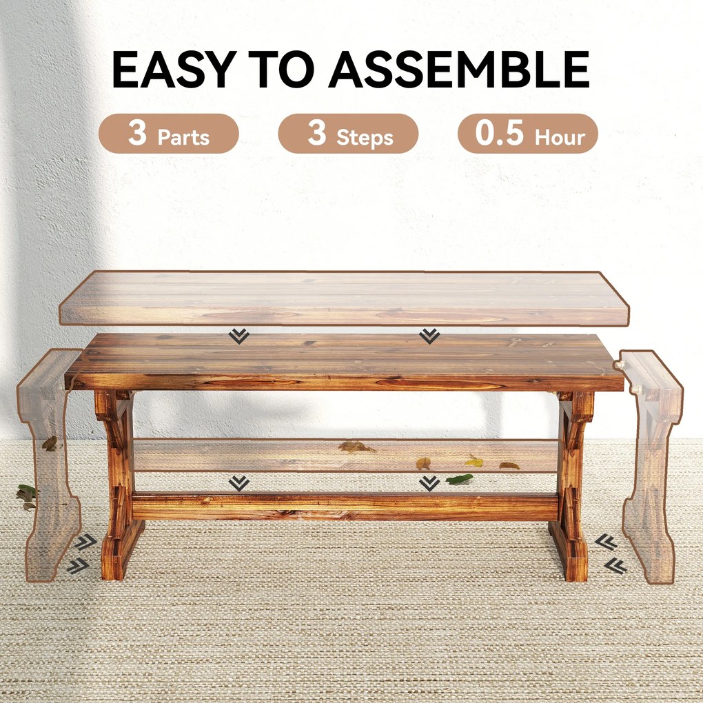 Outsunny 2-osobowa ławka ogrodowa odporna na warunki atmosferyczne ławka z drewna ławka parkowa z podstawą X 240kg nośność 114 x 40 x 46 cm zwęglony | Aosom PL