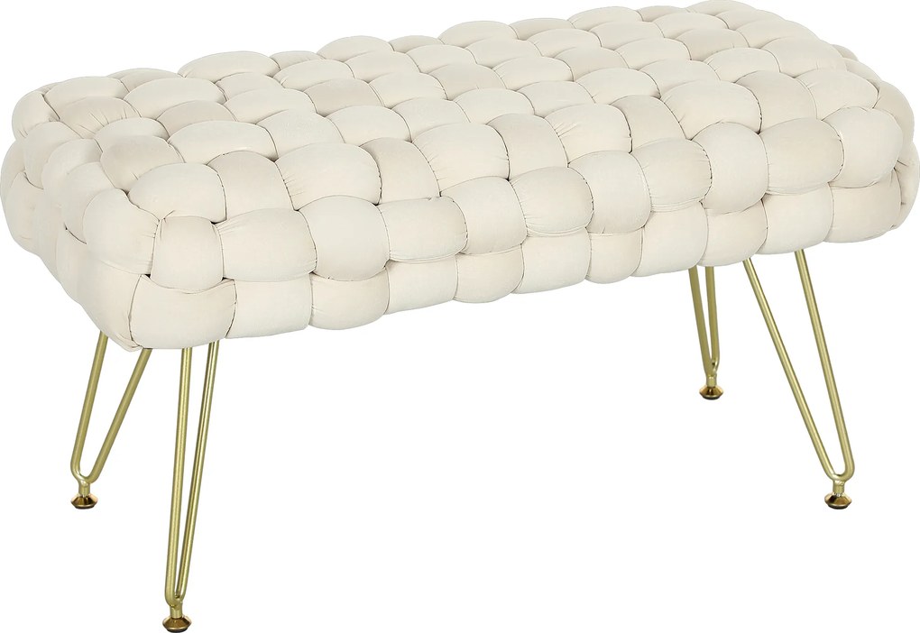 HOMCOM Nowoczesny Puf z Metalowymi Nogami, Miękkim Siedziskiem, do Salonu, Sypialni, Przedpokoju, Kremowy