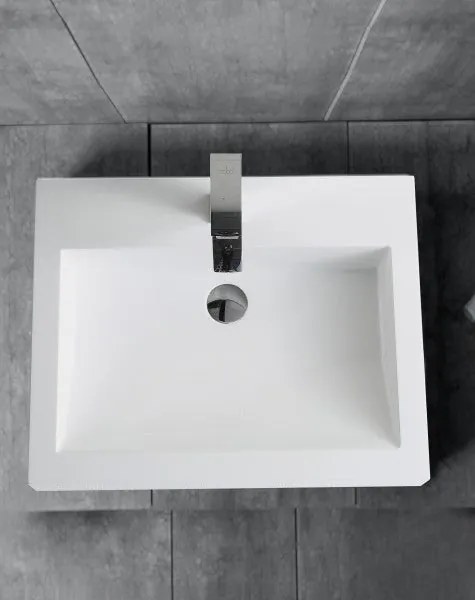 Umywalka ścienna nablatowa BS6049Odlew marmurowy - Błyszczący biały - 60 x 48 x 14 cm