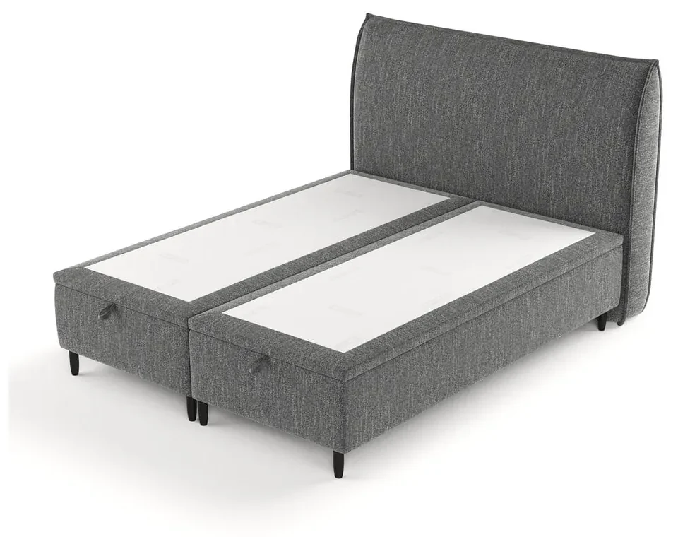 Szare tapicerowane łóżko dwuosobowe ze schowkiem 160x200 cm Pearl – Maison de Rêve