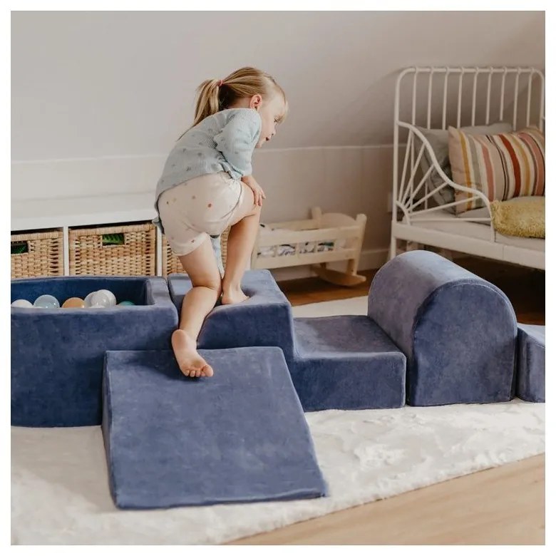 Jasnoszary aksamitny piankowy plac zabaw 3 szt. wysokość 30 cm 45x143 cm Montessori – Meowbaby