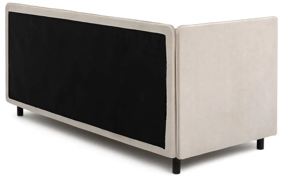Beżowe tapicerowane łóżko jednoosobowe ze schowkiem i materacem 90x200 cm Avela – Bonami Selection