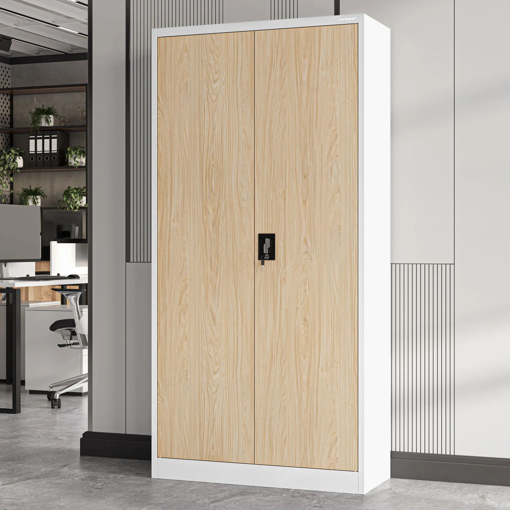 Biurowa szafa metalowa JAN, 900 x 1850 x 400 mm, Eco Design: biała/ dąb sonoma