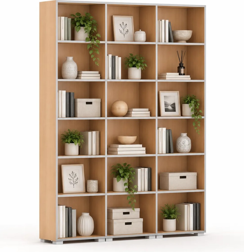Biblioteka SILVER LINE, 3 kolumny, 2230 x 1800 x 400 mm, buk