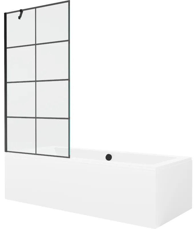 Mexen Cube wanna prostokątna 180 x 80 cm z obudową i parawanem 1-skrzydłowym 90 cm, czarny wzór - 550518080X9509007077