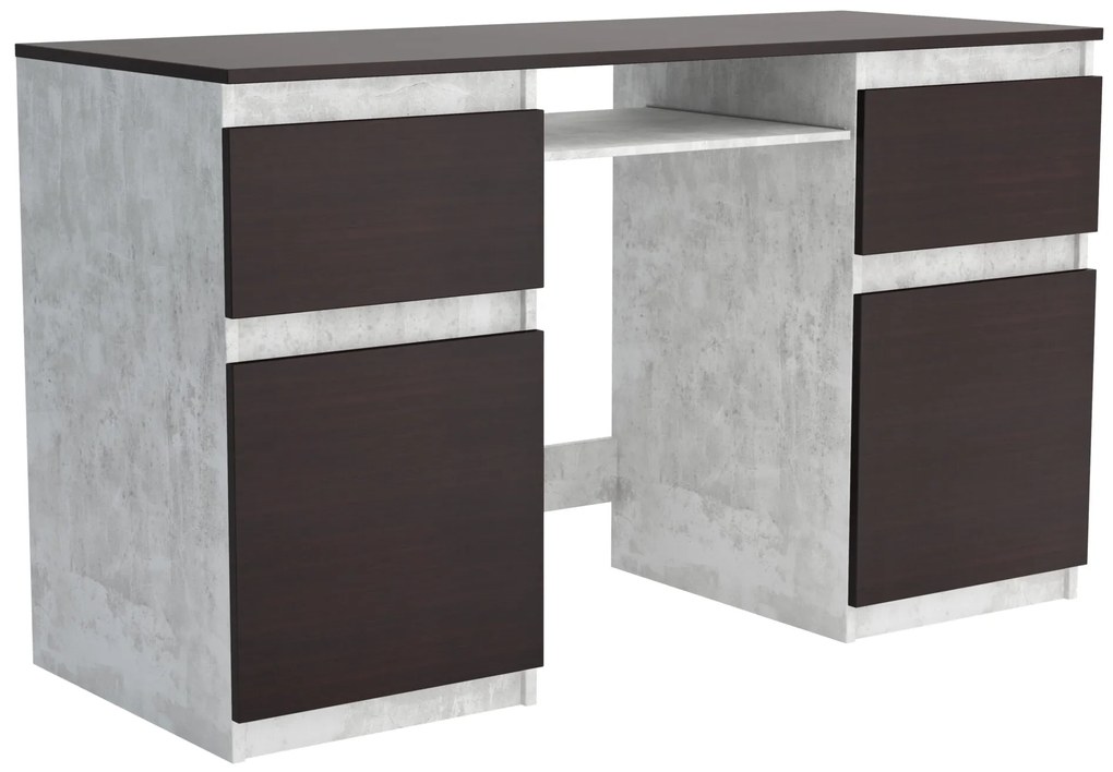 Biurko komputerowe młodzieżowe szkolne 140 cm z półką szufladami REMI2 Beton/Wenge