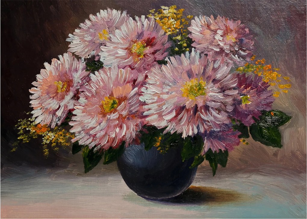 Obraz na szkle - Obraz na szkle olejny, Kwiaty w wazonie (70x50 cm)