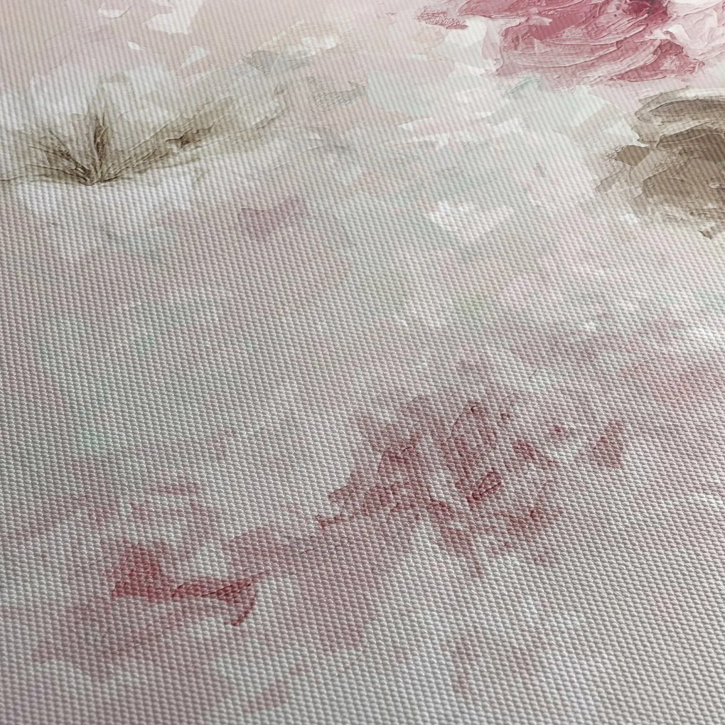 Obraz - Malowanie różowych kwiatów (z zegarem) (90x30 cm)