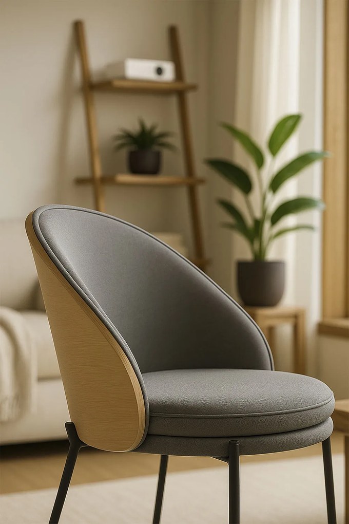 Zestaw 4 Krzese Mos Szara Tkanina z Tapicerowanym Drewnianym Oparciem