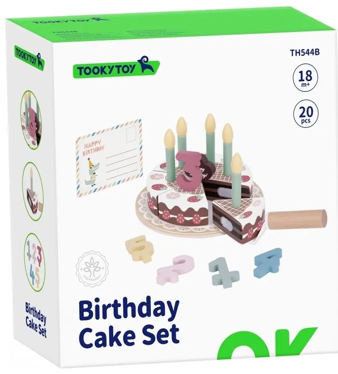 Tooky toy drewniany tort urodzinowy ze świeczkami rzepy