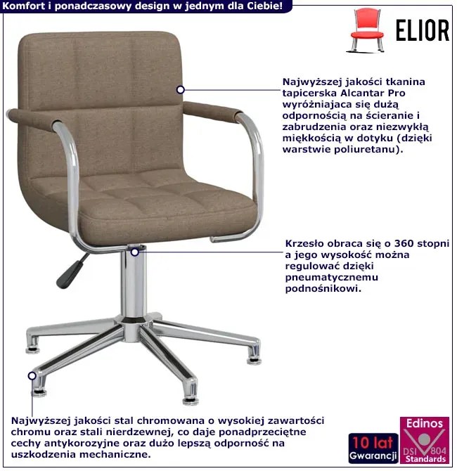 Pikowany fotel biurowy obrotowy bez kółek taupe B7-R59