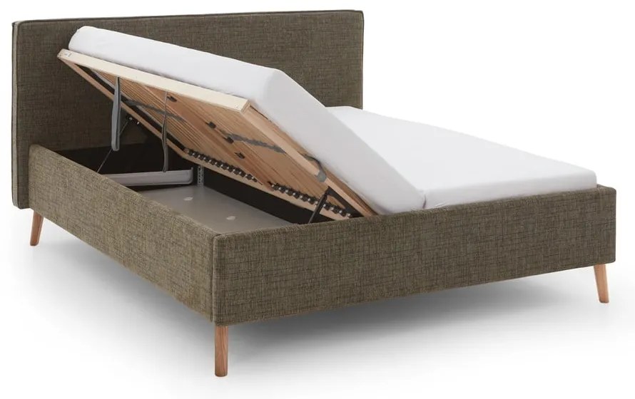 Ciemnozielone tapicerowane łóżko dwuosobowe ze schowkiem i stelażem 180x200 cm Riva – Meise Möbel