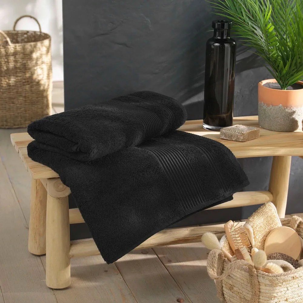 Czarny bawełniany ręcznik kąpielowy frotte 90x150 cm Tendresse – douceur d'intérieur